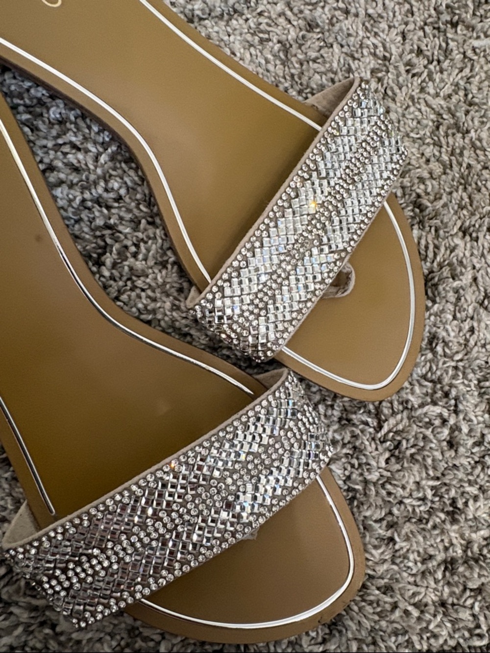 Aldo Silver Rhinestone Toe-Loop Slide Sandal - Picture 8 of 9
